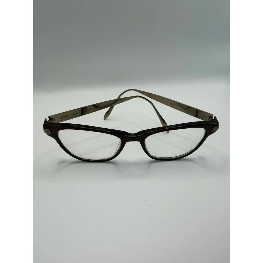 SEE Eyewear 4718 Tortoise Titanium Cat Eye Eyeglasses Frames Hand Made in Japan